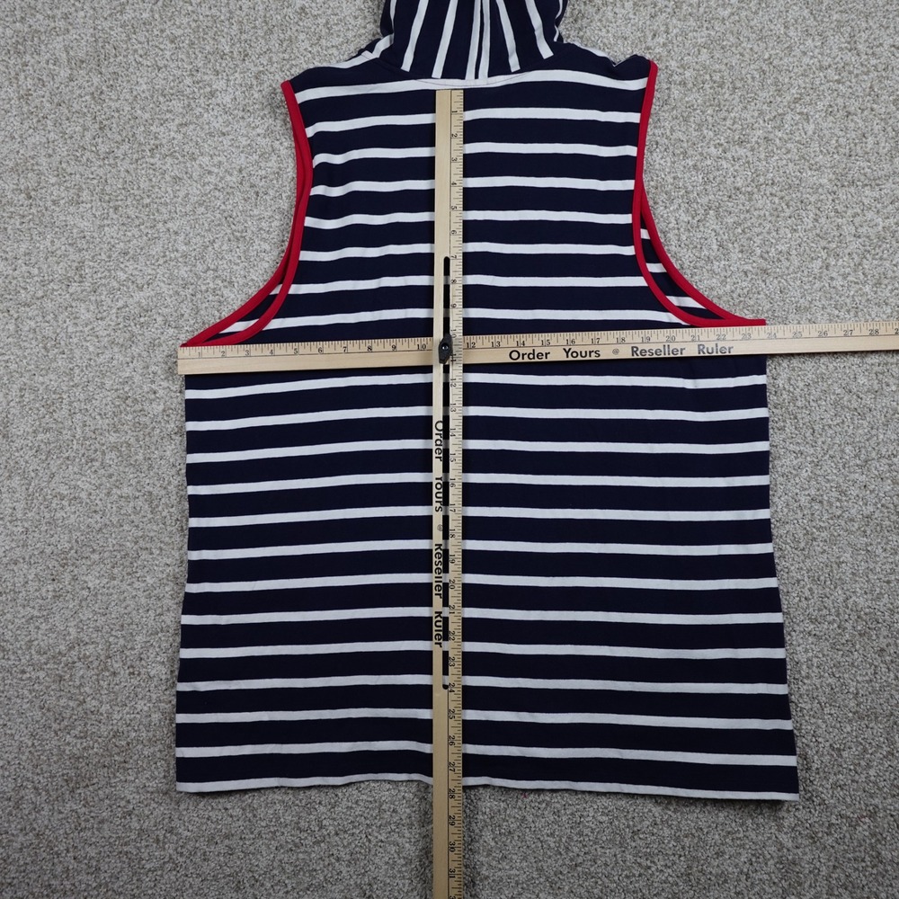 CJ Banks Womens 2X Navy Blue White Striped Sleeveless Full Zip Hoodie Vest Star - Picture 5 of 5